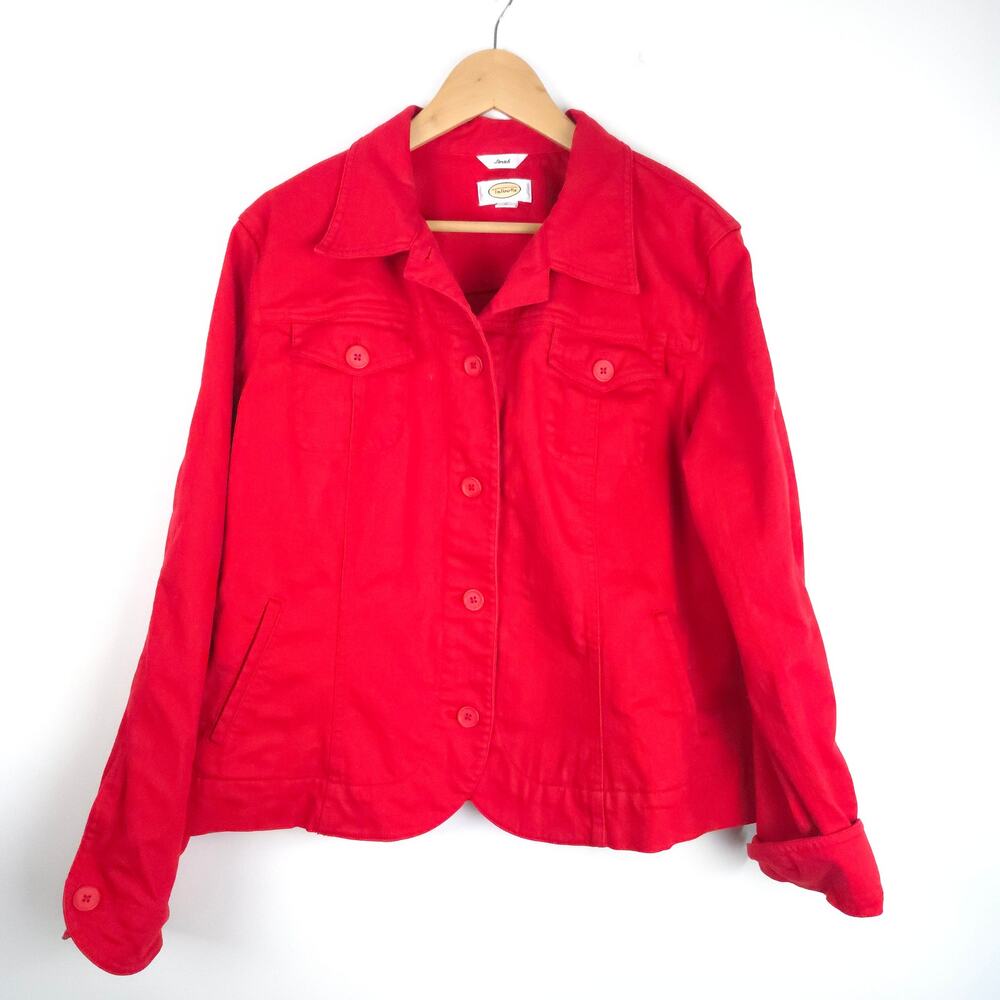 Talbots Red Stretch Denim Jean Jacket Fitted Tailored Button upSize Extra Large